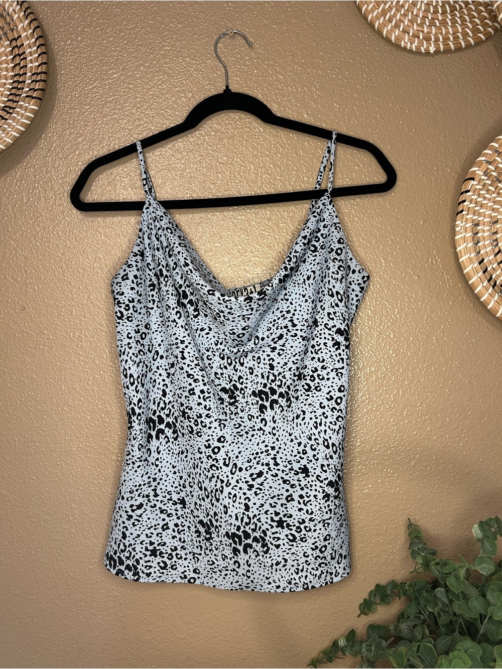 Audrey 3+1 Black & Blue Spotted Cowl Neck Cami